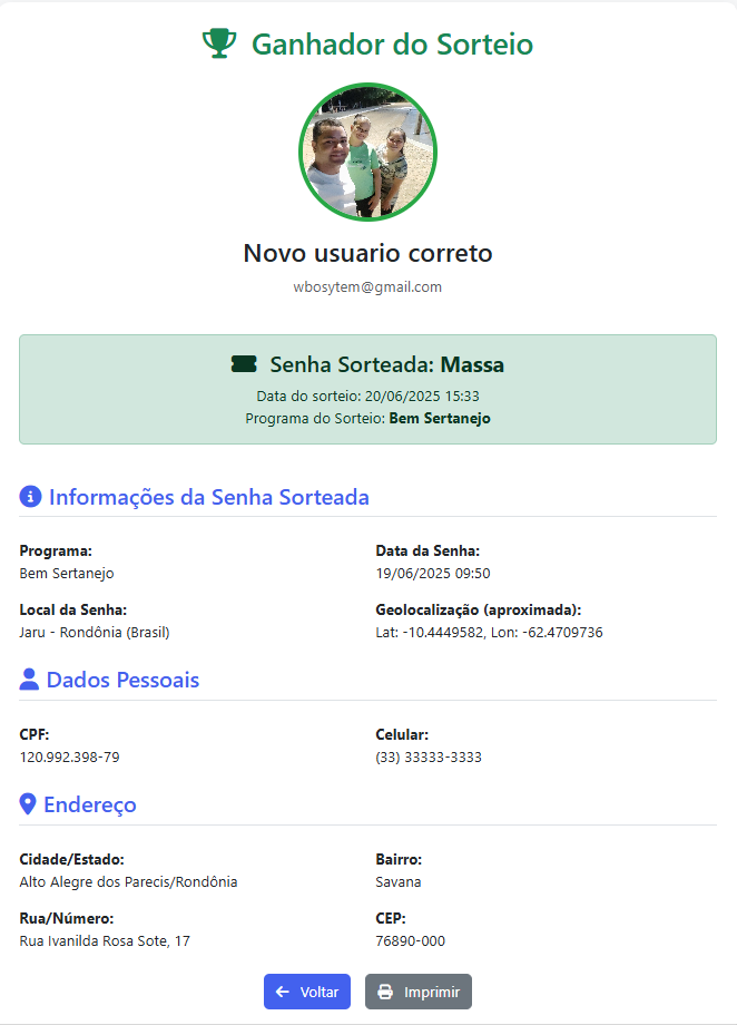 Resultado do sorteio